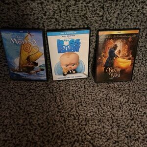 Disney Moana, Boss Baby & Beauty and the Beast DVD Set - Blue, White, Gold